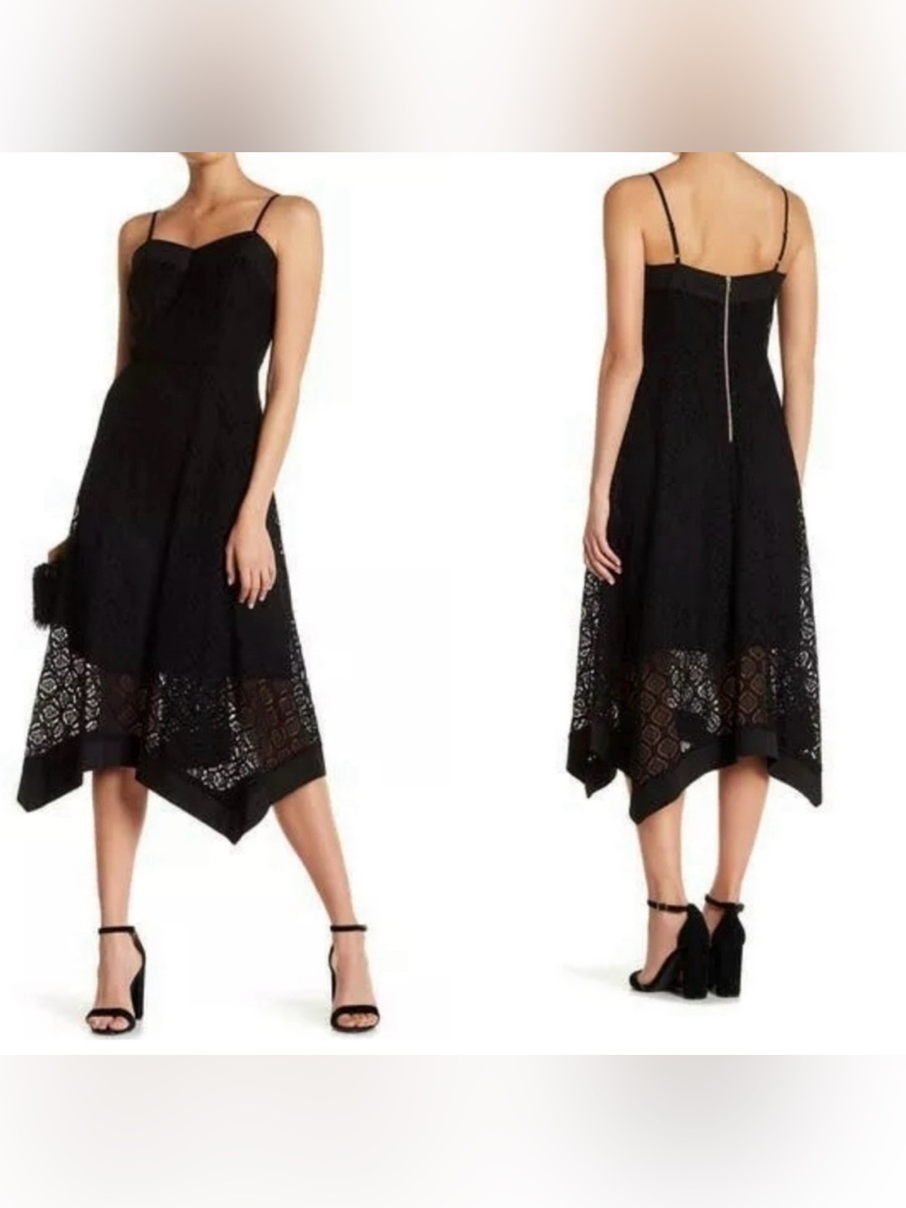 Nanette Lepore Black Handkerchief Witchy Crochet Lace Sleeveless Midi Dress 10
